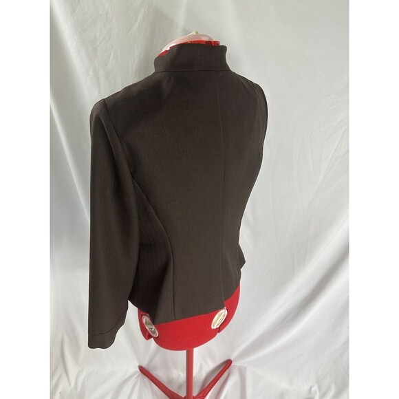 PERCEPTIONS PETITE Size 8 8P Brown 2 Button Blazer Shoulder Pads Long Sleeve - Picture 9 of 11